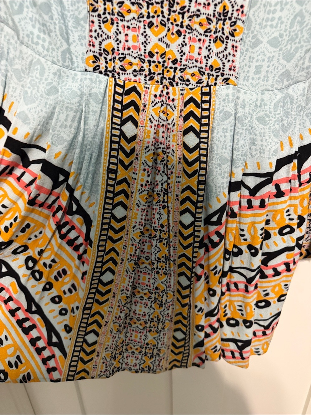 Free People Urban Outfitters Bohemian Blue Mix Print Long Bell Sleeve Mini Dress - Picture 8 of 11
